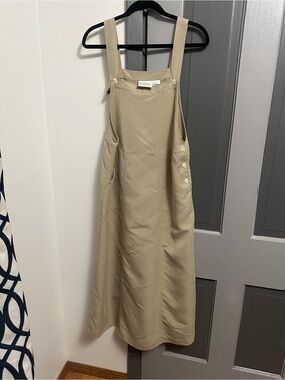 Vintage Susan Bristol Casual Cream-Beige Pinafore Midi Dress with Side Buttons